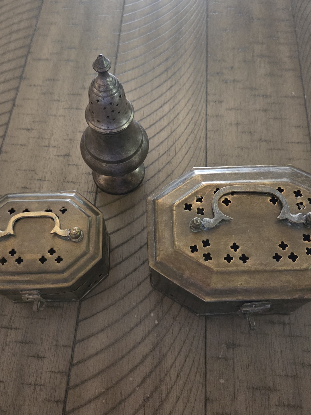 Vintage Brass Decorative Trinket Boxes and Shaker - Brass Finish